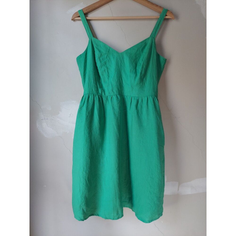 Cynthia Rowley 100% Linen Kelly Green Strappy Midi Dress with Pockets XS